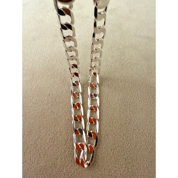 6MM 925Sterling Silver Cuban Chain flat Bracelet for Men &Women 20CM - Picture 5 of 7